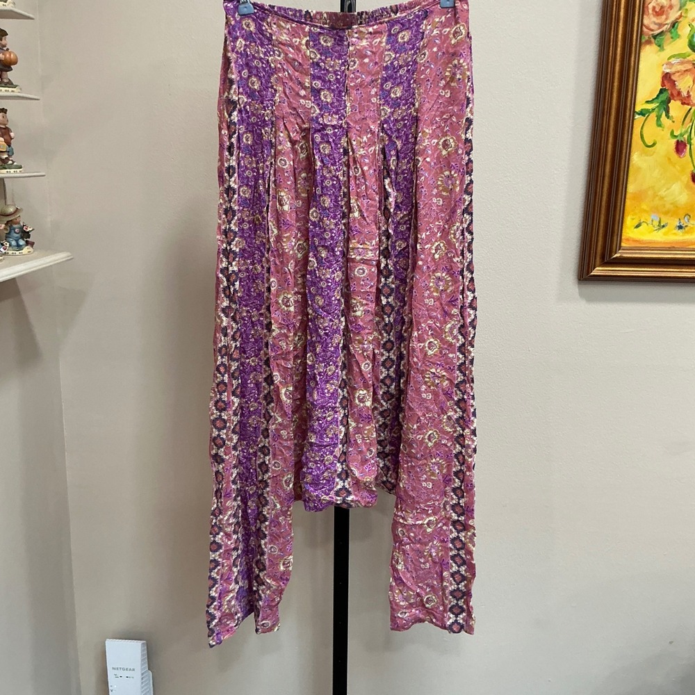 Intimately Free People Haley Harem Pants XS Pink Purple Floral Drop Crotch Boho
